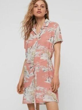 ALLSAINTS Women's Small Amia Borneo Shirt Dress Hawaiian Tiger Resortwear